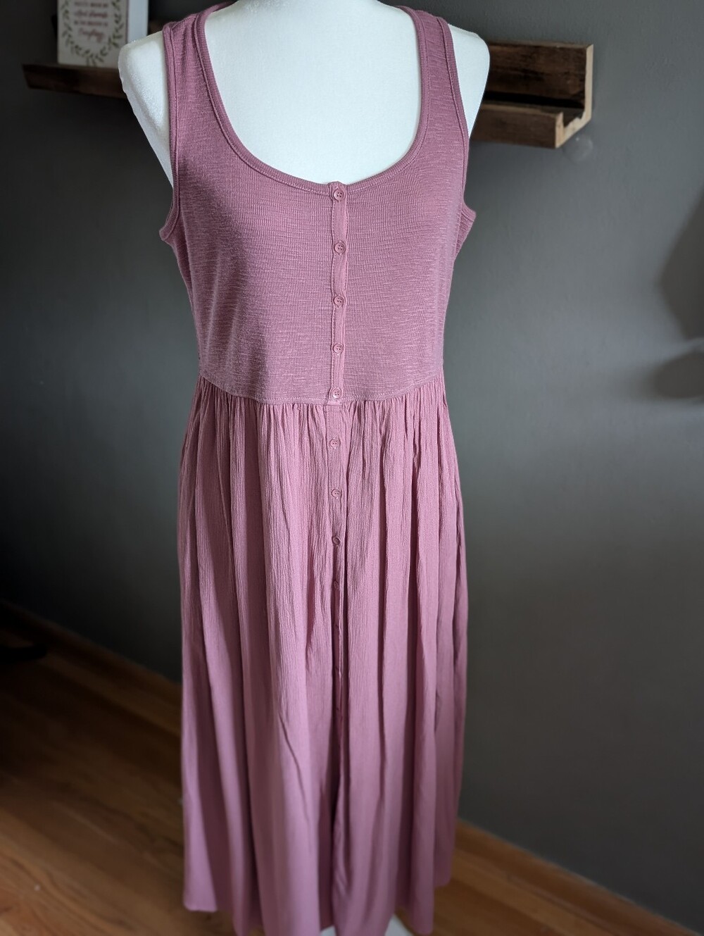 Frye Boho Mauve Pink Mixed Media Button Front Midi Dress Size M